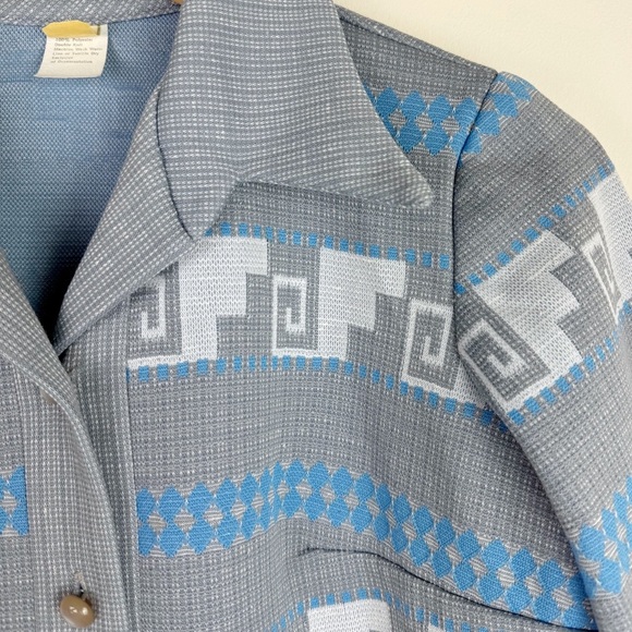 Vintage 70's Patterned Polyester Knit Blouse - Picture 4 of 9